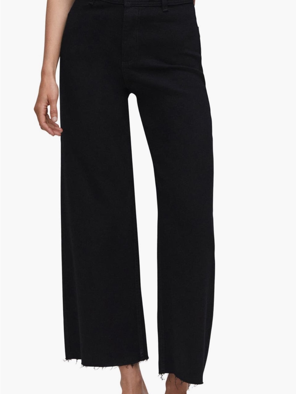 Mango Black Wide-Leg Women's Jeans with Raw Hem